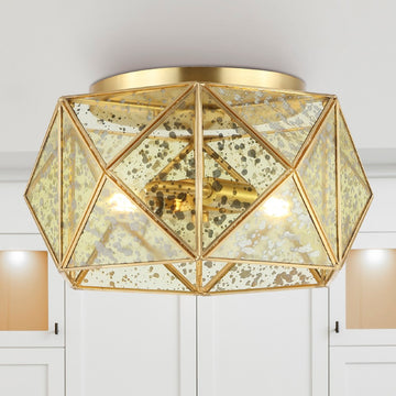 Violet 12.5" Industrial Vintage Iron/Glass LED Flush Mount - JONATHAN Y